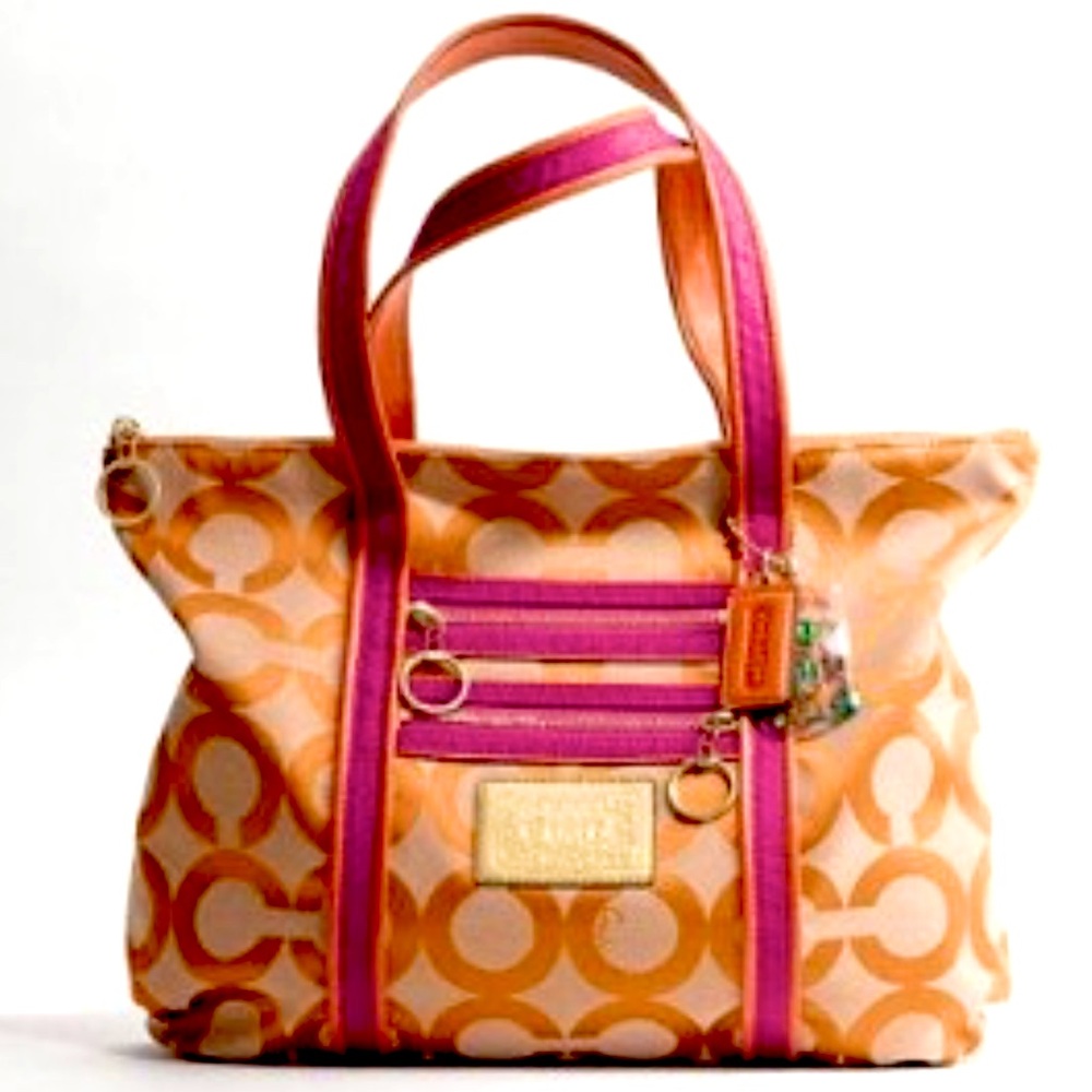 Coach Authentic Poppy Op Art Signature Jacquard Lined Shoulder/Tote Bag - Picture 1 of 12